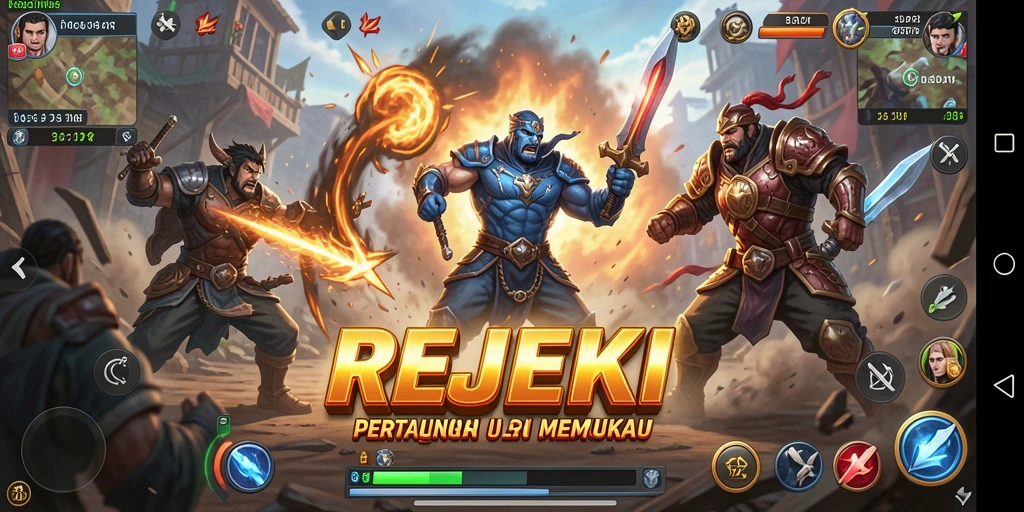 Gameplay seru di REJEKI dengan karakter beraksi penuh semangat.