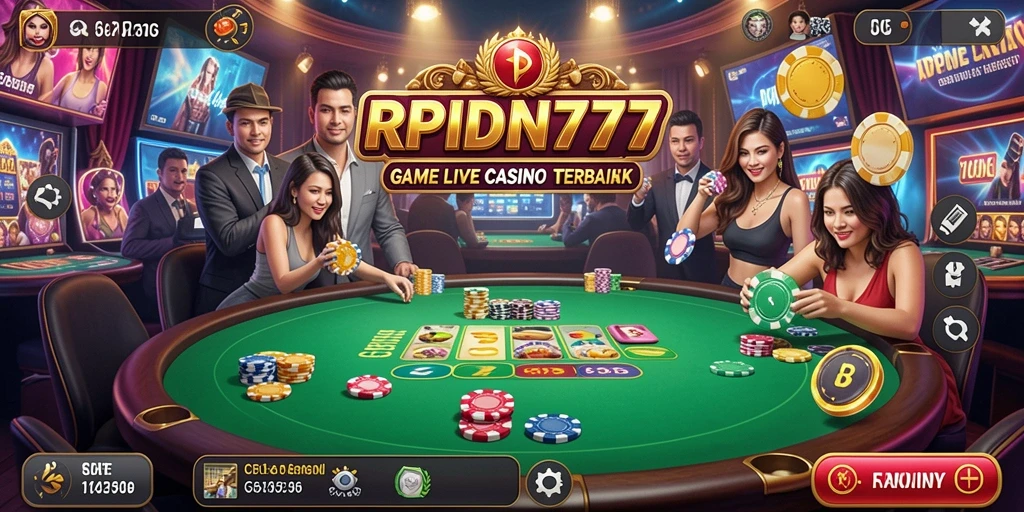 Screenshot gameplay RPIDN777 yang menampilkan dealer langsung dan suasana kasino.