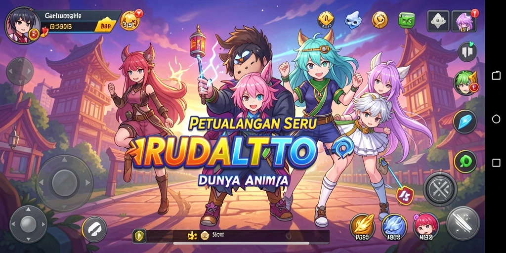 Screenshot RUDALTOTO menampilkan karakter anime dan aksi epik dalam permainan.